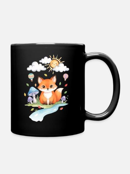 Le renard mignon au bord de la rivière - Mug uni - noir