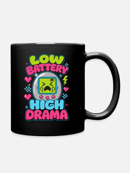 Low Battery High Drama Retro - Tasse einfarbig - Schwarz