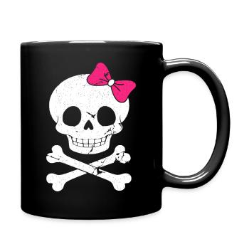 Cute skull with pink bow - Full Colour Mug - black - Right