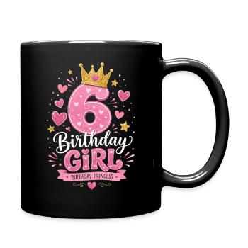 6 Birthday Girl Glitter Crown - Full Colour Mug - black - Right