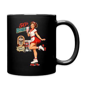 50s Diner Pin-Up: Retro Roller Skate & Milkshake - Full Colour Mug - black - Right