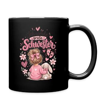 Große Schwester Botschaft mit Häschen - Tasse einfarbig - Schwarz - Rechts