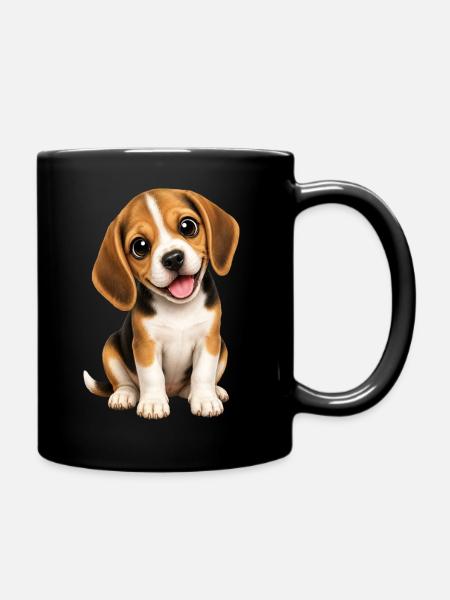 Süßer Beagle Welpe Hund Cartoon - Tasse einfarbig - Schwarz