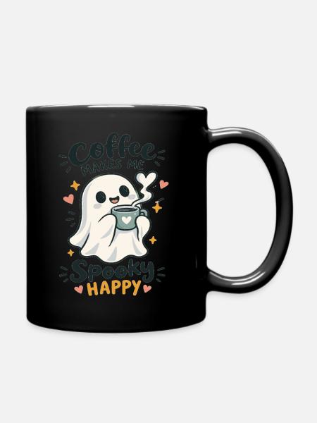 Kaffee-Spuk: Glücklicher Geist - Tasse einfarbig - Schwarz