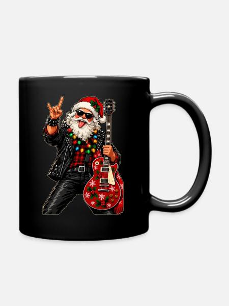 Weihnachtsrocker mit roter Gitarre - Tasse einfarbig - Schwarz