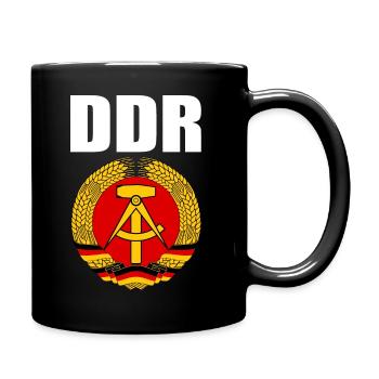 DDR Wappen mit weisser Schrift - Tasse einfarbig - Schwarz - Rechts