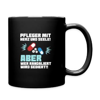 Pfleger mit Herz - Altenpfleger Krankenpfleger - Tasse einfarbig - Schwarz - Rechts