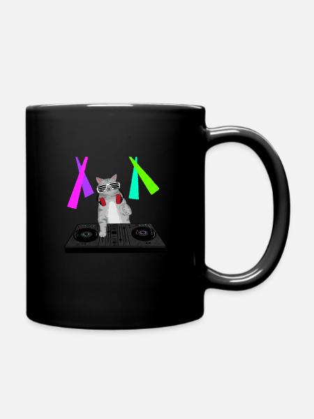 Katze als DJ - Tasse einfarbig - Schwarz