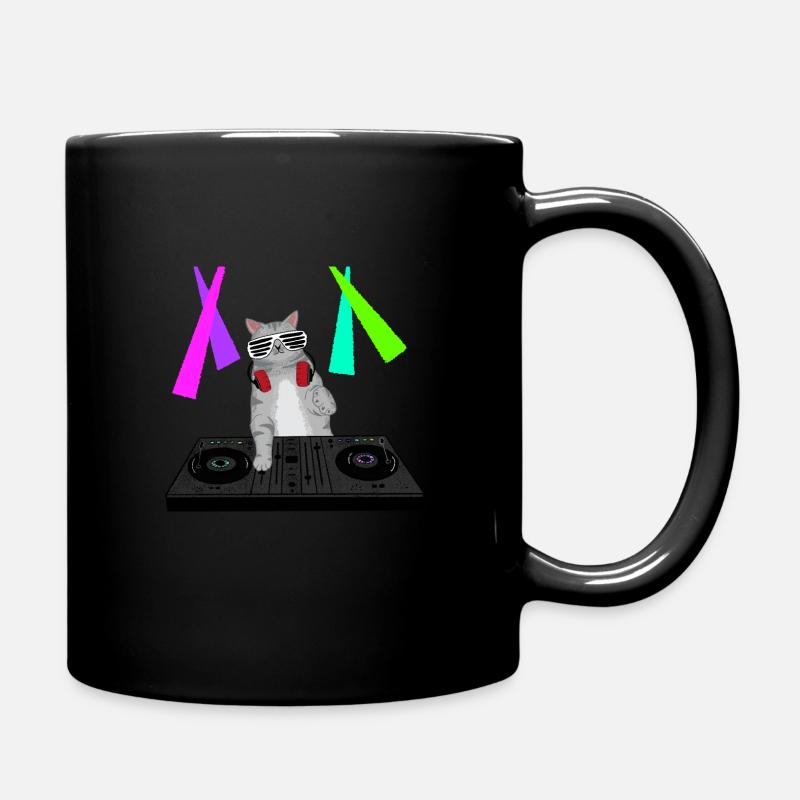 Katze als DJ - Tasse einfarbig - Schwarz