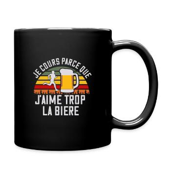 Je cours parce que j'aime trop la bière - Mug uni - noir - Droite