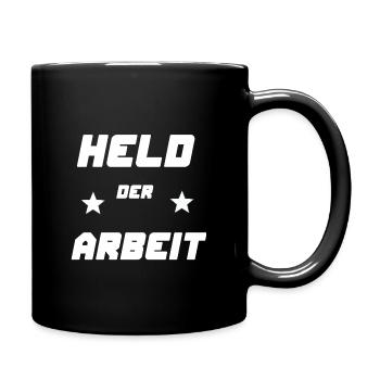 Held der Arbeit ,lustige Geschenkidee ,Geschenk - Tasse einfarbig - Schwarz - Rechts