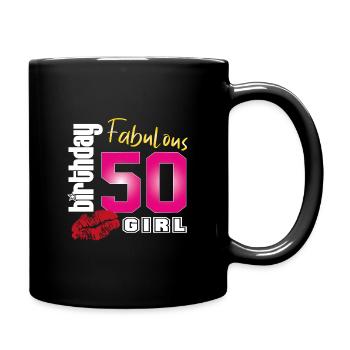 Happy birthday 50 girl woman kiss fun kissing - Full Colour Mug - black - Right