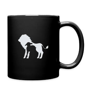 Lion and the Lamb graphic in white - Full Colour Mug - black - Right