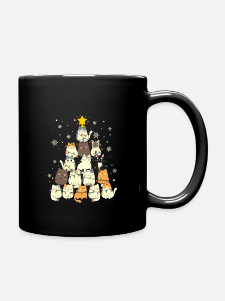Lustiges Katzen Weihnachtsbaum aus Katzen - Tasse einfarbig - Schwarz