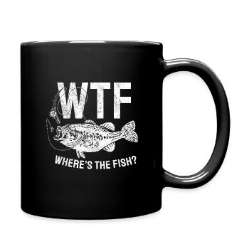 Angler Fishing Gift Idea WTF Where's The Fish - Full Colour Mug - black - Right