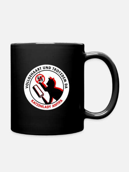 Vollgehaart und trotzdem da: KATZENLADY ANTIFA - Tasse einfarbig - Schwarz