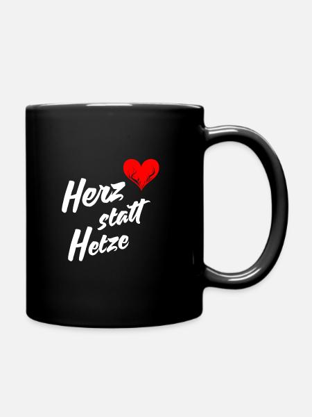 Herz statt Hetze - Tasse einfarbig - Schwarz