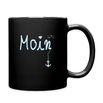 Moin Begrüßung Moin mit Möwe - Tasse einfarbig - Schwarz - Rechts