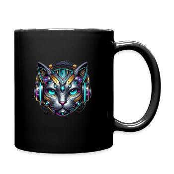 Cyberpunk Katze mit Kopfhörern - Tasse einfarbig - Schwarz - Rechts