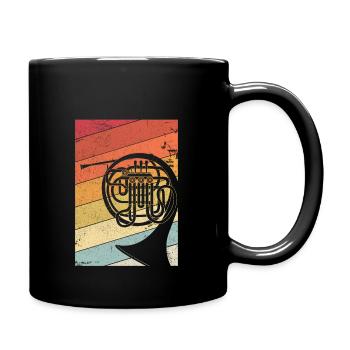Waldhorn Grafik. Retro Style Brass Band Design - Tasse einfarbig - Schwarz - Rechts