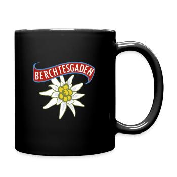 Berchtesgaden Schriftzug Edelweiß - Tasse einfarbig - Schwarz - Rechts