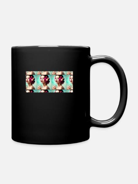 T-shirt portrait peinture de femme fleurs fushia - Mug uni - noir