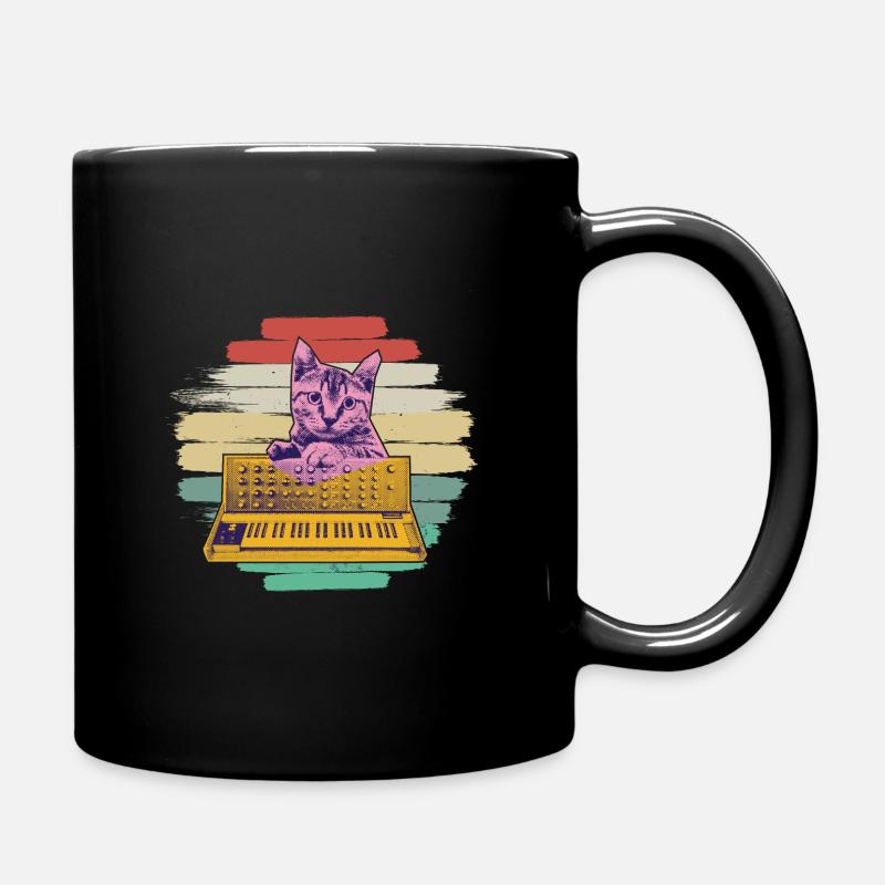 Synthétiseur clavier chat rétro analogique modulaire - Mug uni - noir