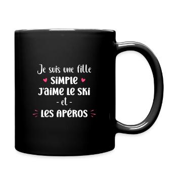 Fille simple j'aime le Ski et les apéros - Mug uni - noir - Droite