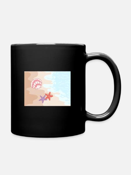 Sommerstrand Seesterne und Muscheln - Tasse einfarbig - Schwarz
