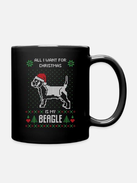 all i want christmas beagle ugly christmas dog - Full Colour Mug - black