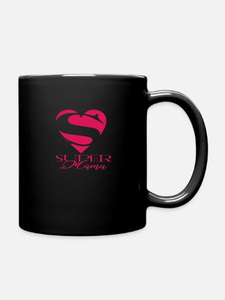 SUPERMAMA mit Herz Spruch zum Ehrentag Geschenk - Tasse einfarbig - Schwarz