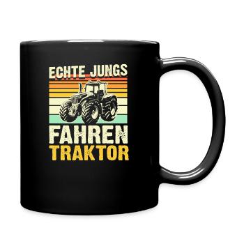 Traktor Bauer Landwirt Echte Jungs fahren Traktor - Tasse einfarbig - Schwarz - Rechts