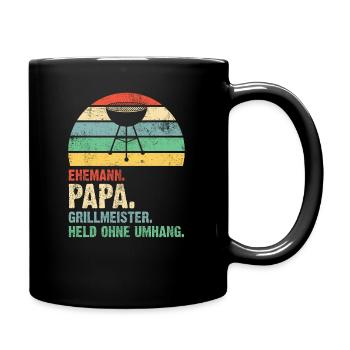 Ehemann Papa Grillmeister Held Retro Vintage - Tasse einfarbig - Schwarz - Rechts