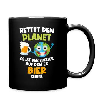 Save the Planet der einzige mit Bier Rettet Planet - Tasse einfarbig - Schwarz - Rechts