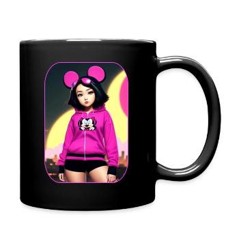 Cute anime manga girl with pink mice ears - Full Colour Mug - black - Right