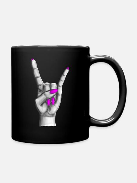 Heavy Metal Hand Pink - Full Colour Mug - black