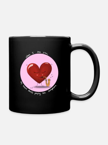 Heart Plays Saxophone - Full Colour Mug - black