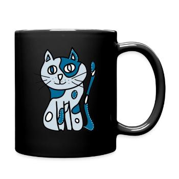 Katze blau - Tasse einfarbig - Schwarz - Rechts