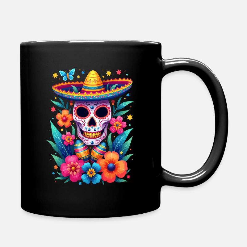 Hispanic Heritage Skull with Flowers - Full Colour Mug - black