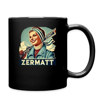 Vintage Zermatt Skiing Retro Winter Sports Design - Full Colour Mug - black - Right