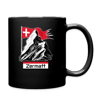 Matterhorn with Swiss flag – Zermatt Design - Full Colour Mug - black - Right