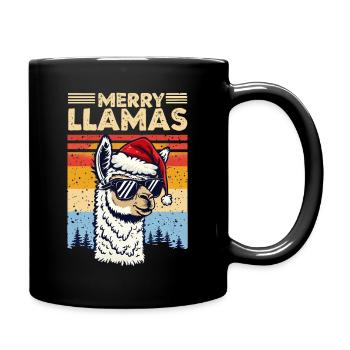 Cooler Lama mit Sonnenbrille und Weihnachtsmütze - Tasse einfarbig - Schwarz - Rechts