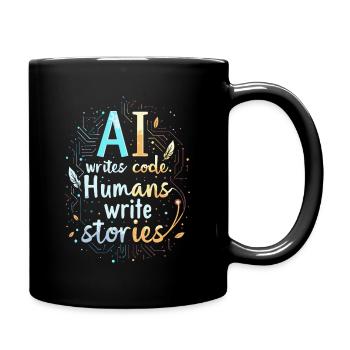 AI Writes Code - Humans Write Stories - Full Colour Mug - black - Right