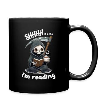 Sensenmann liest ein Buch mit Kaffee - Tasse einfarbig - Schwarz - Rechts
