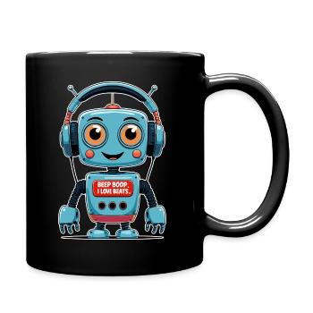 Robot drôle avec des écouteurs et des rythmes - Mug uni - noir - Droite