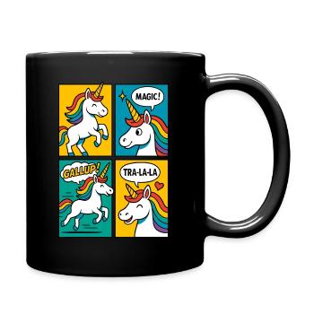 Buntes Regenbogen-Einhorn Comic - Tasse einfarbig - Schwarz - Rechts
