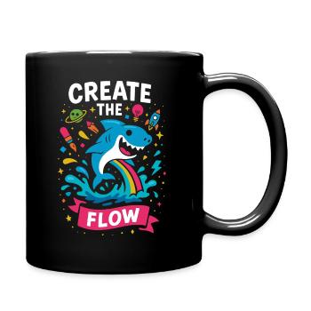 Kreativer Hai mit Regenbogen Flow - Tasse einfarbig - Schwarz - Rechts
