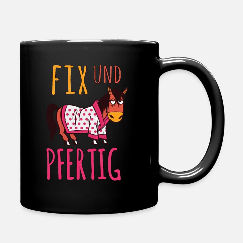 Fix und Pfertig Erschöpftes Pferd mit Morgenmantel - Tasse einfarbig - Schwarz
