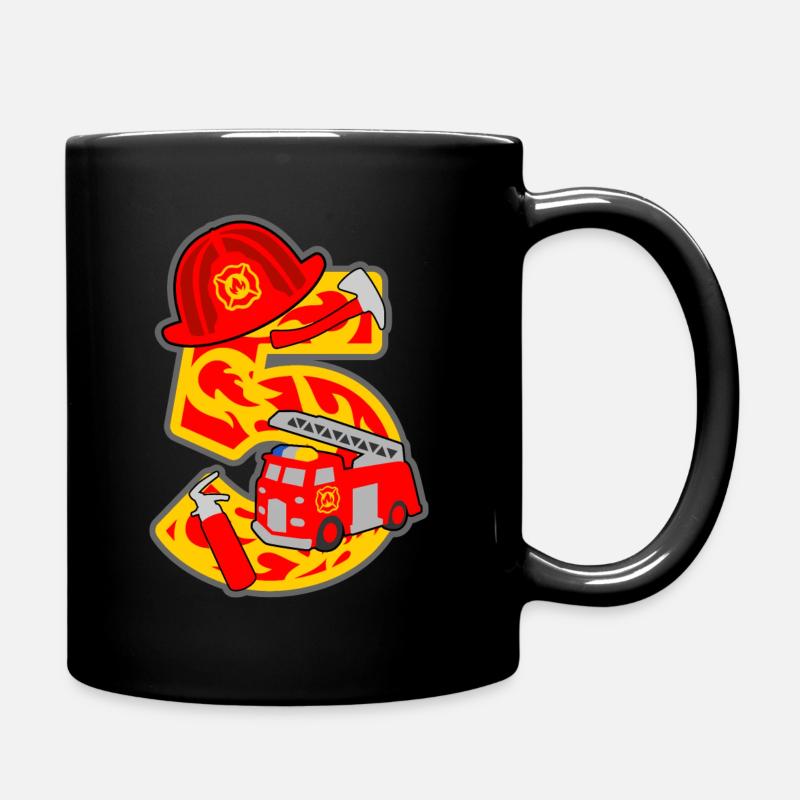 Fireman 5th birthday party number 5 - 5 years - Full Colour Mug - black