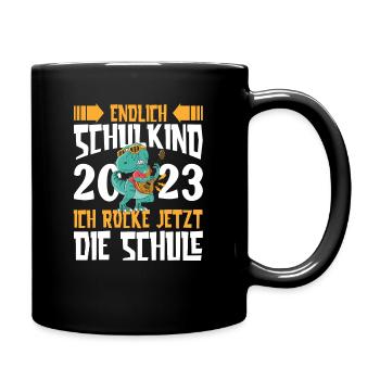 Schulkind 2023 Dino Dinosaurier Ich Rocke Jetzt - Tasse einfarbig - Schwarz - Rechts